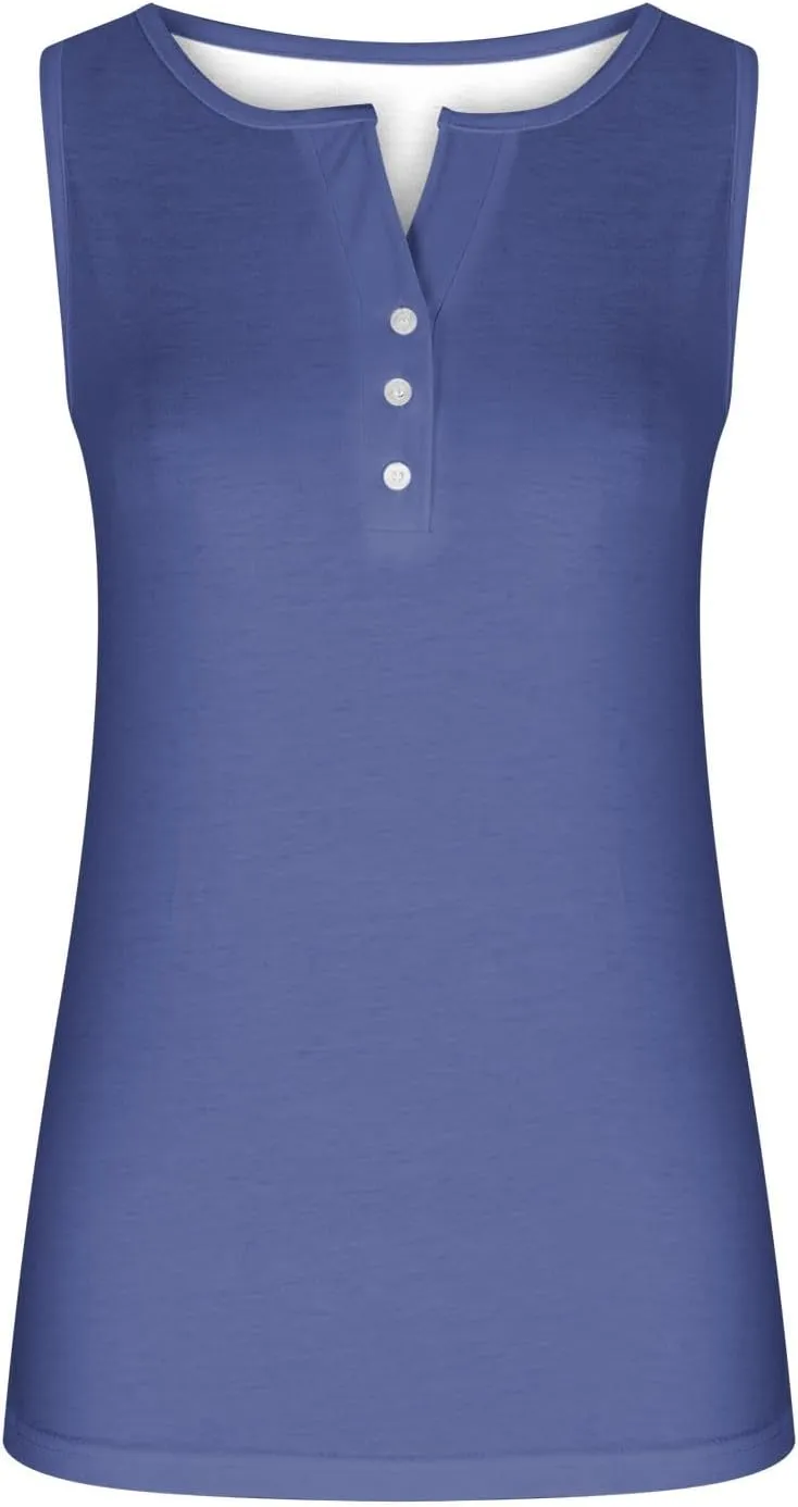 Womens Summer Tank Tops Slim Fit Gradient T-Shirts Casual Sleeveless V Neck Button Camis Blouse Fashion 2024, Medium