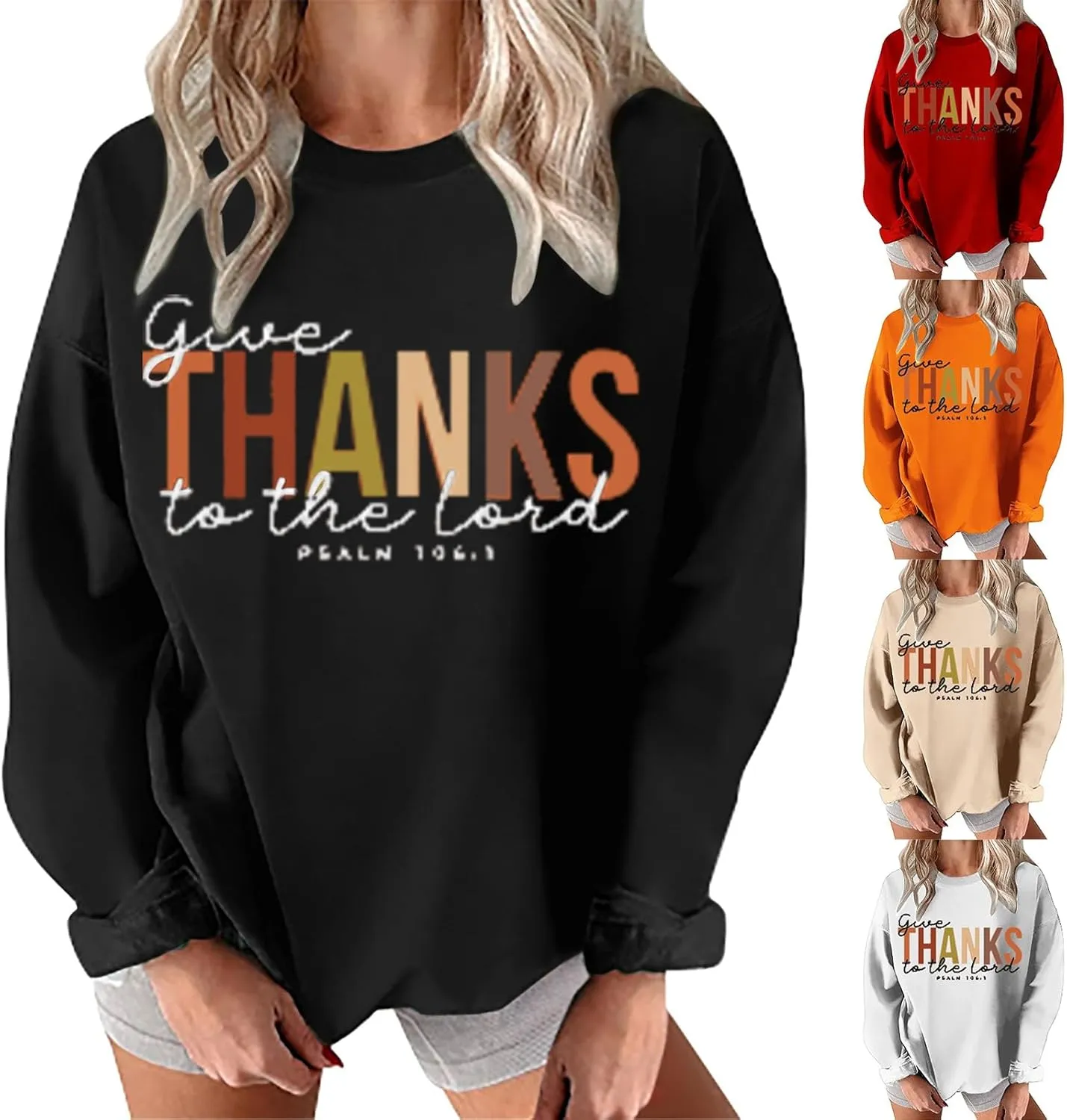 Women's Thanksgiving Sweatshrits Fall Hooded Funny Letter Print Long Sleeve Hoodies Oversized Creweck Pullover Tops