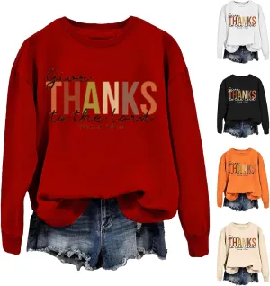 Women's Thanksgiving Sweatshrits Fall Hooded Funny Letter Print Long Sleeve Hoodies Oversized Creweck Pullover Tops