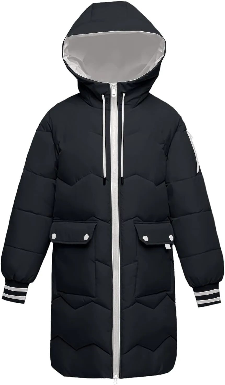 Women's Thickened Long Down Jacket Winter Zip Up Hooded Quilted Down Coat Windproof Warm Puffer Jacket with Pockets