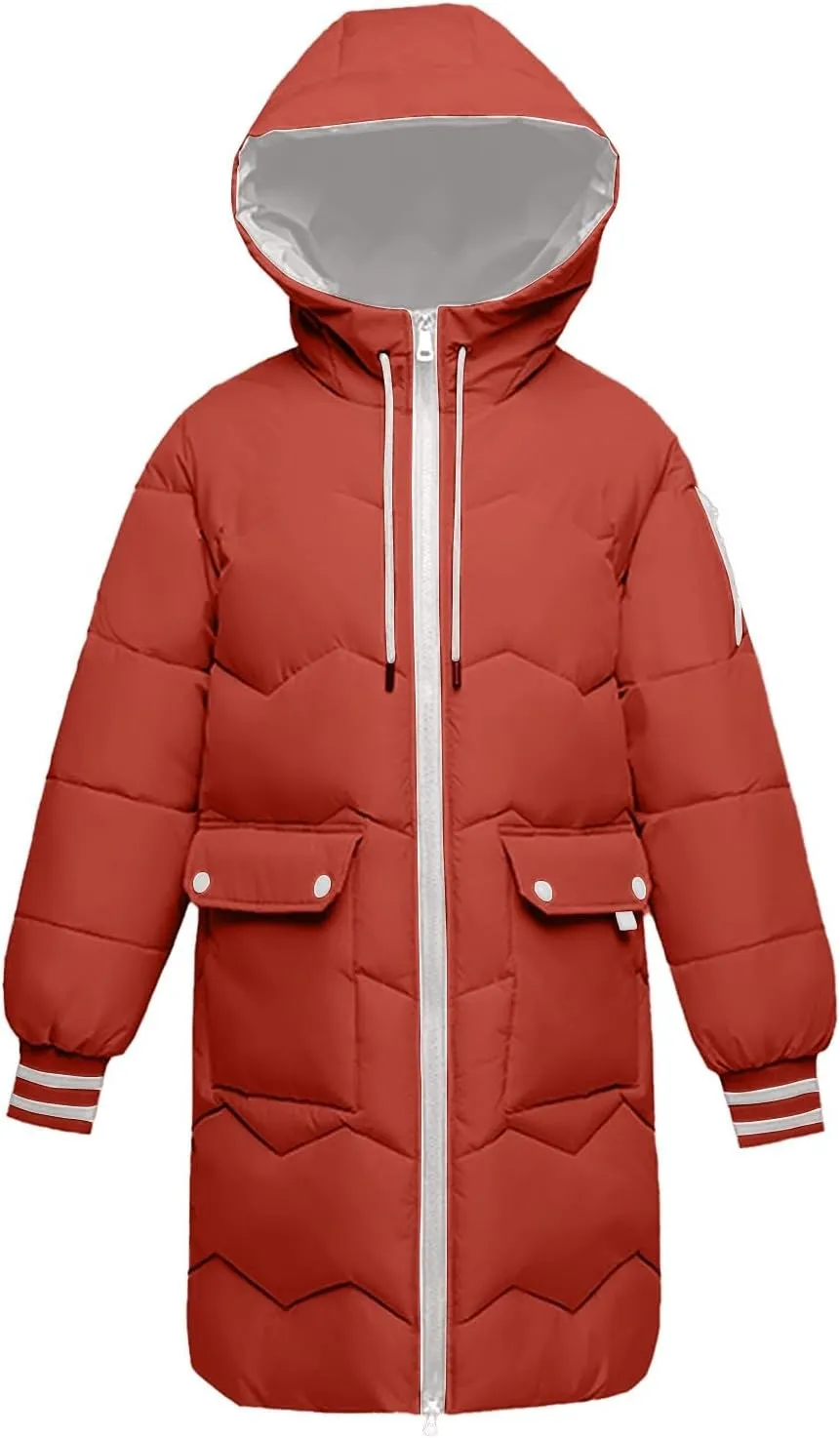 Women's Thickened Long Down Jacket Winter Zip Up Hooded Quilted Down Coat Windproof Warm Puffer Jacket with Pockets
