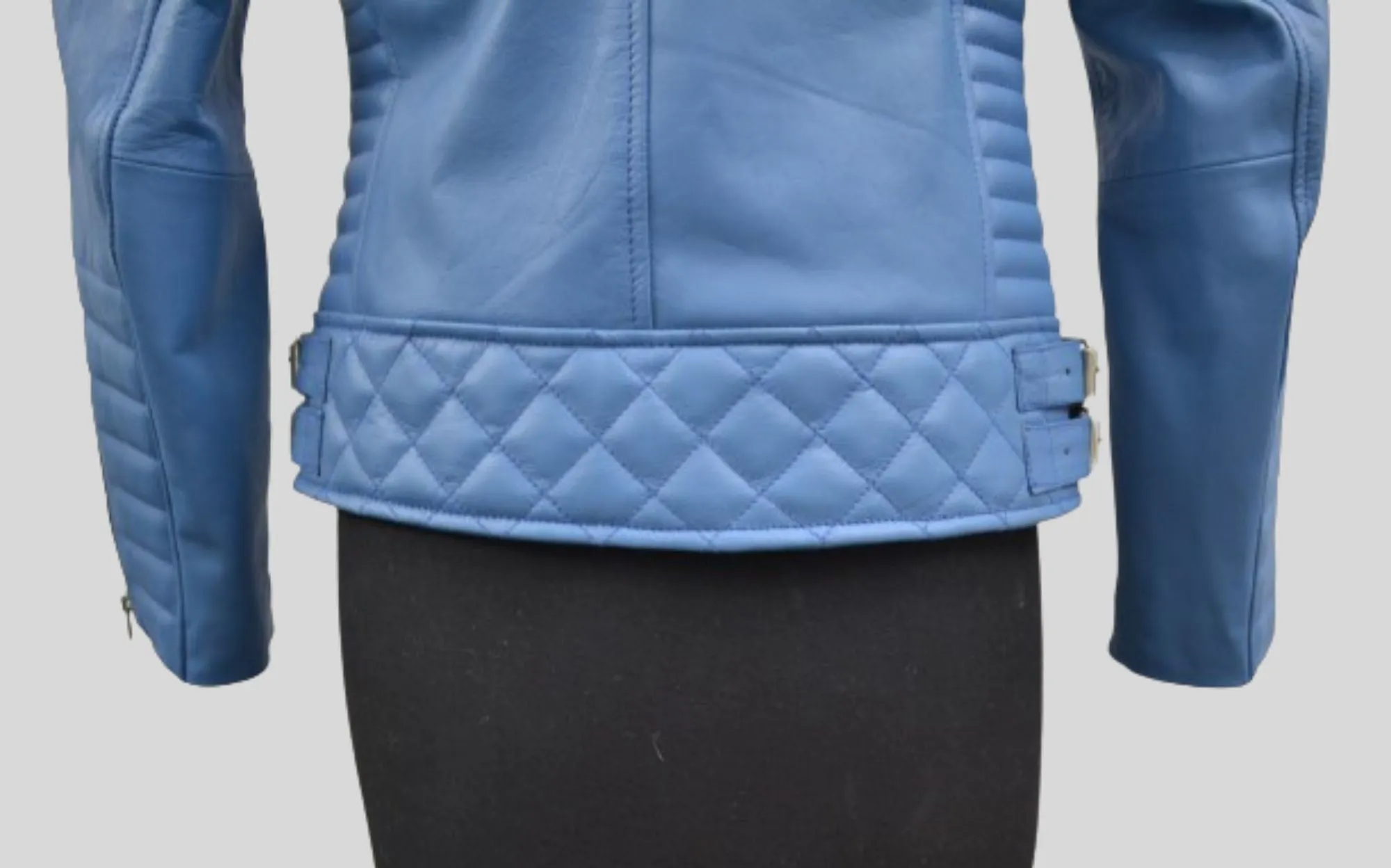 Women's Turquise Blue Motorcycle Genuine Leather Biker Jacket
