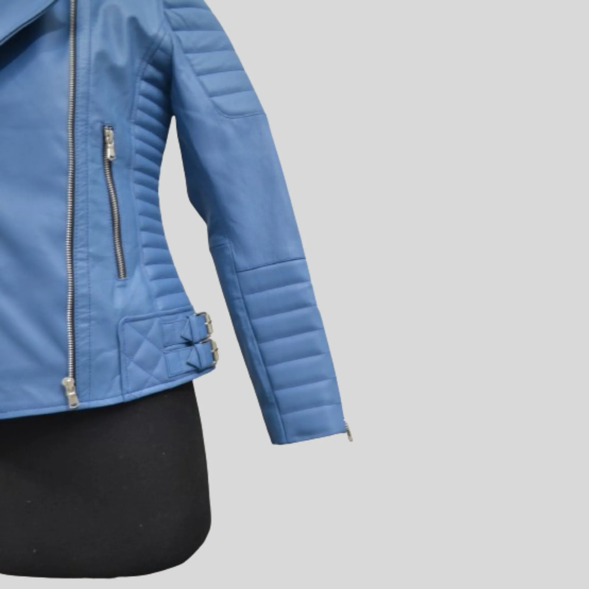 Women's Turquise Blue Motorcycle Genuine Leather Biker Jacket