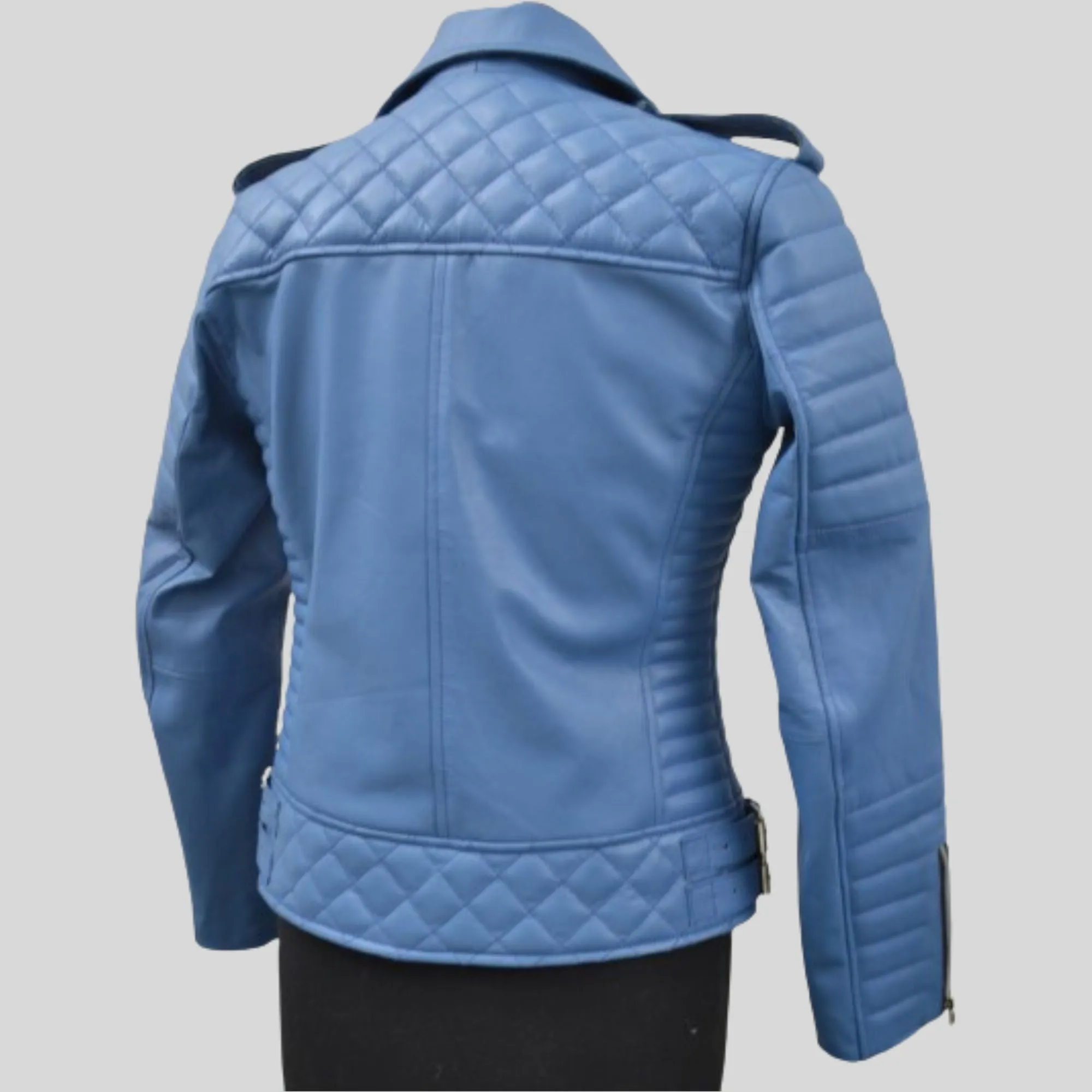 Women's Turquise Blue Motorcycle Genuine Leather Biker Jacket