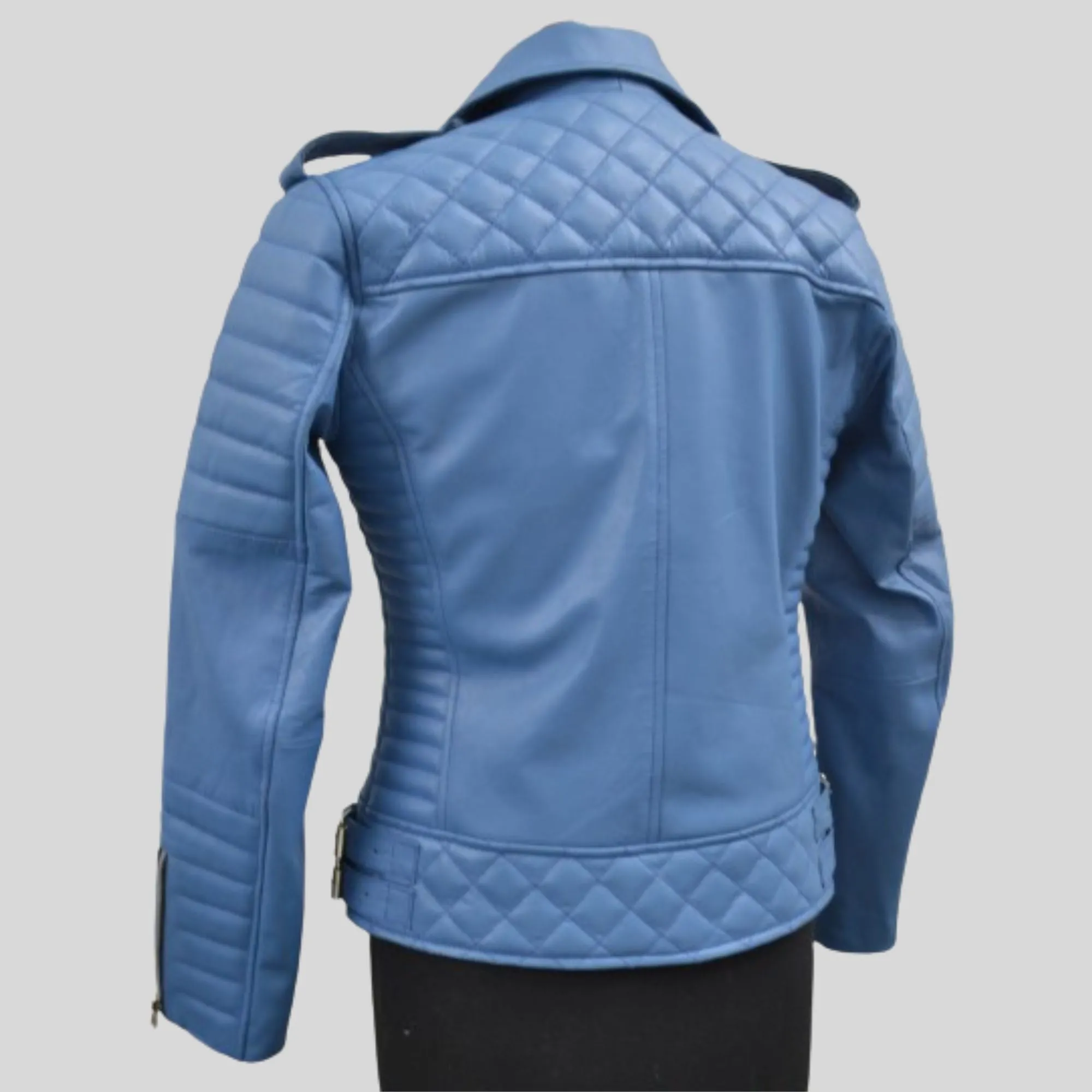 Women's Turquise Blue Motorcycle Genuine Leather Biker Jacket