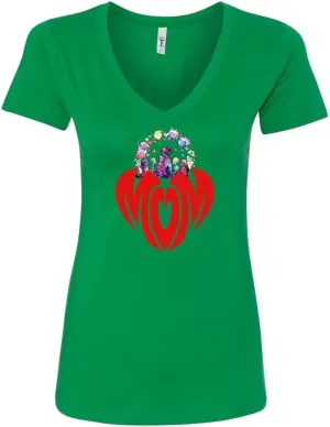 Women's V-Neck T-ShirtMOM Heart Graphic TeeSoft Cotton Casual ShirtShort Sleeve Graphic Shirt for Women