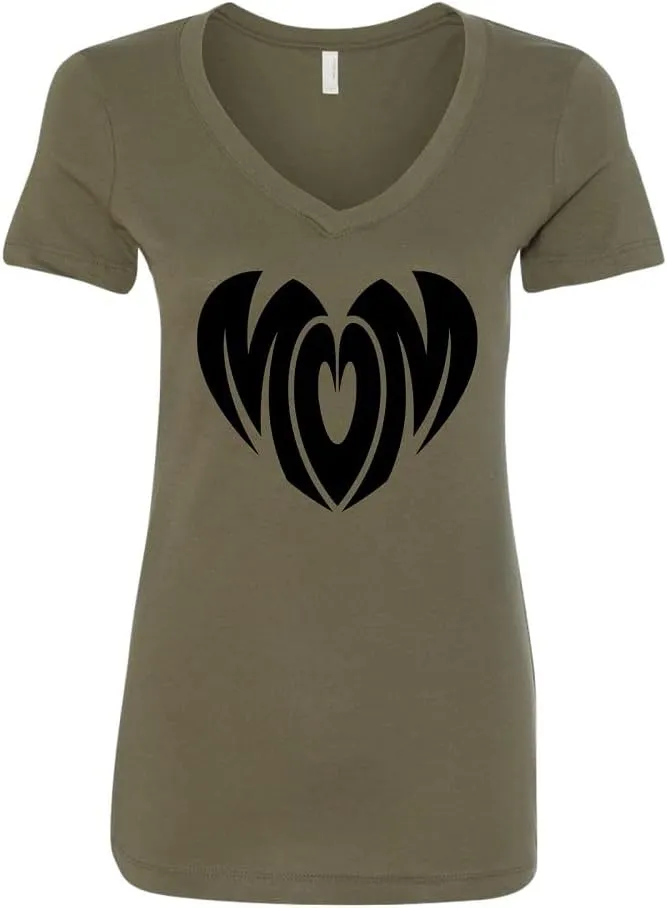 Women's V-Neck T-ShirtMOM Heart Graphic TeeSoft Cotton Casual ShirtShort Sleeve Graphic Shirt for Women