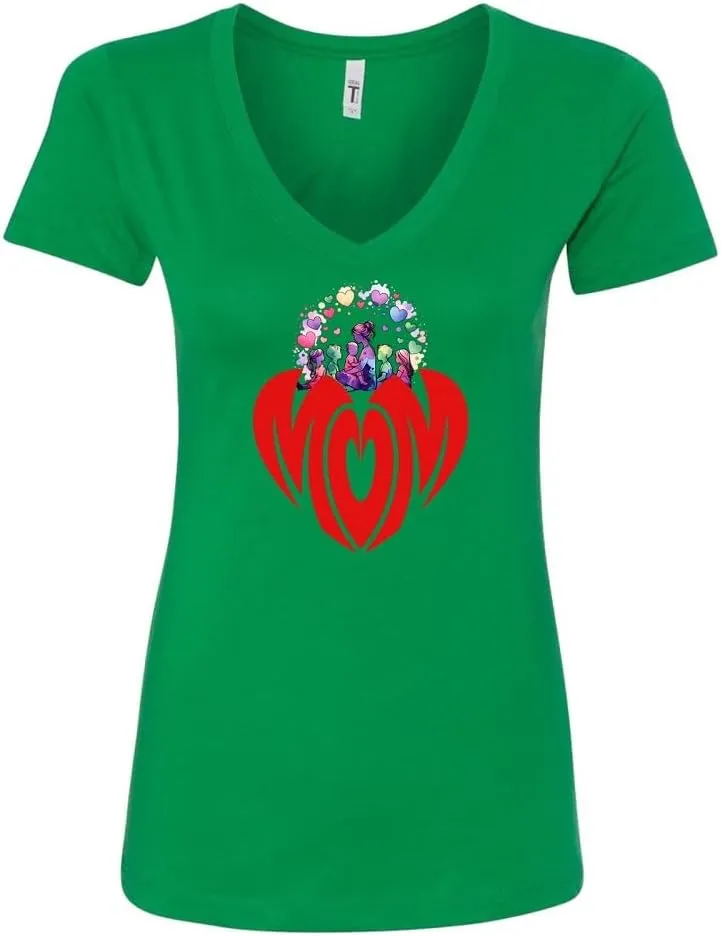 Women's V-Neck T-ShirtMOM Heart Graphic TeeSoft Cotton Casual ShirtShort Sleeve Graphic Shirt for Women
