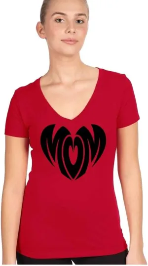 Women's V-Neck T-ShirtMOM Heart Graphic TeeSoft Cotton Casual ShirtShort Sleeve Graphic Shirt for Women