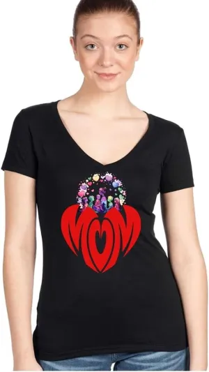 Women's V-Neck T-ShirtMOM Heart Graphic TeeSoft Cotton Casual ShirtShort Sleeve Graphic Shirt for Women