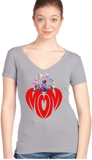 Women's V-Neck T-ShirtMOM Heart Graphic TeeSoft Cotton Casual ShirtShort Sleeve Graphic Shirt for Women
