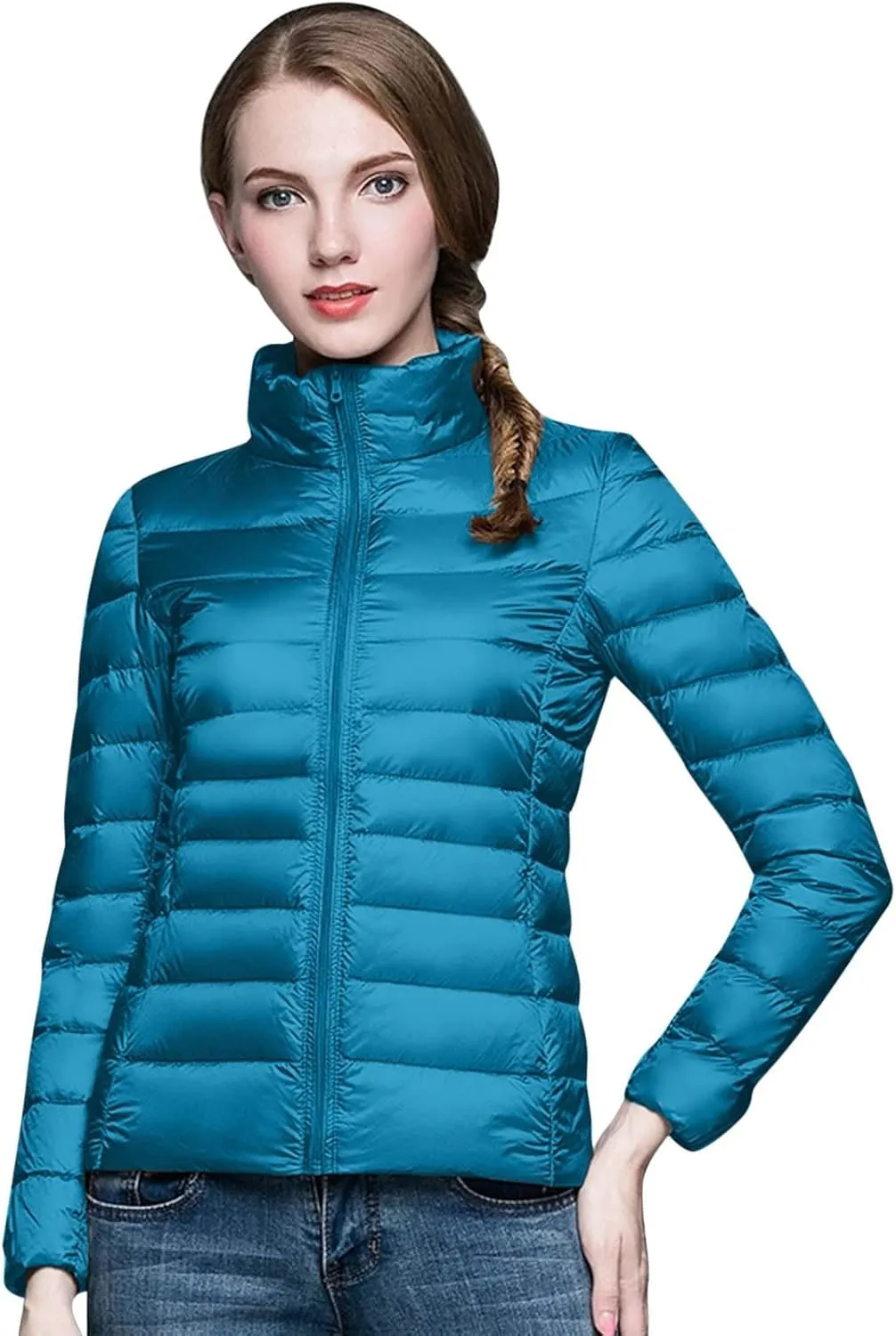 Women's Warm Waterproof Puffer Jacket Packable down Jacket Hooded Short Puffer Lightweight Winter Coat with Pockets