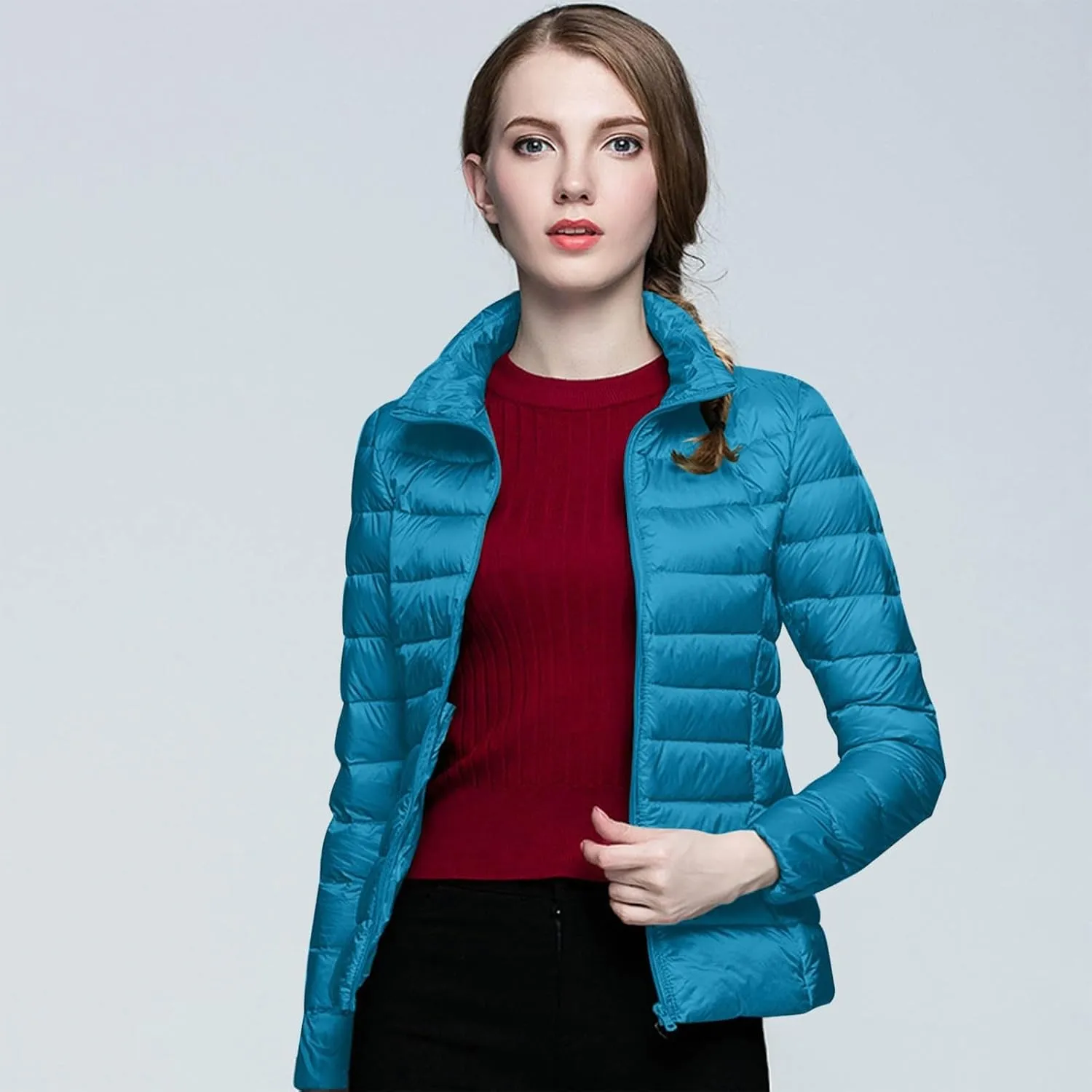 Women's Warm Waterproof Puffer Jacket Packable down Jacket Hooded Short Puffer Lightweight Winter Coat with Pockets