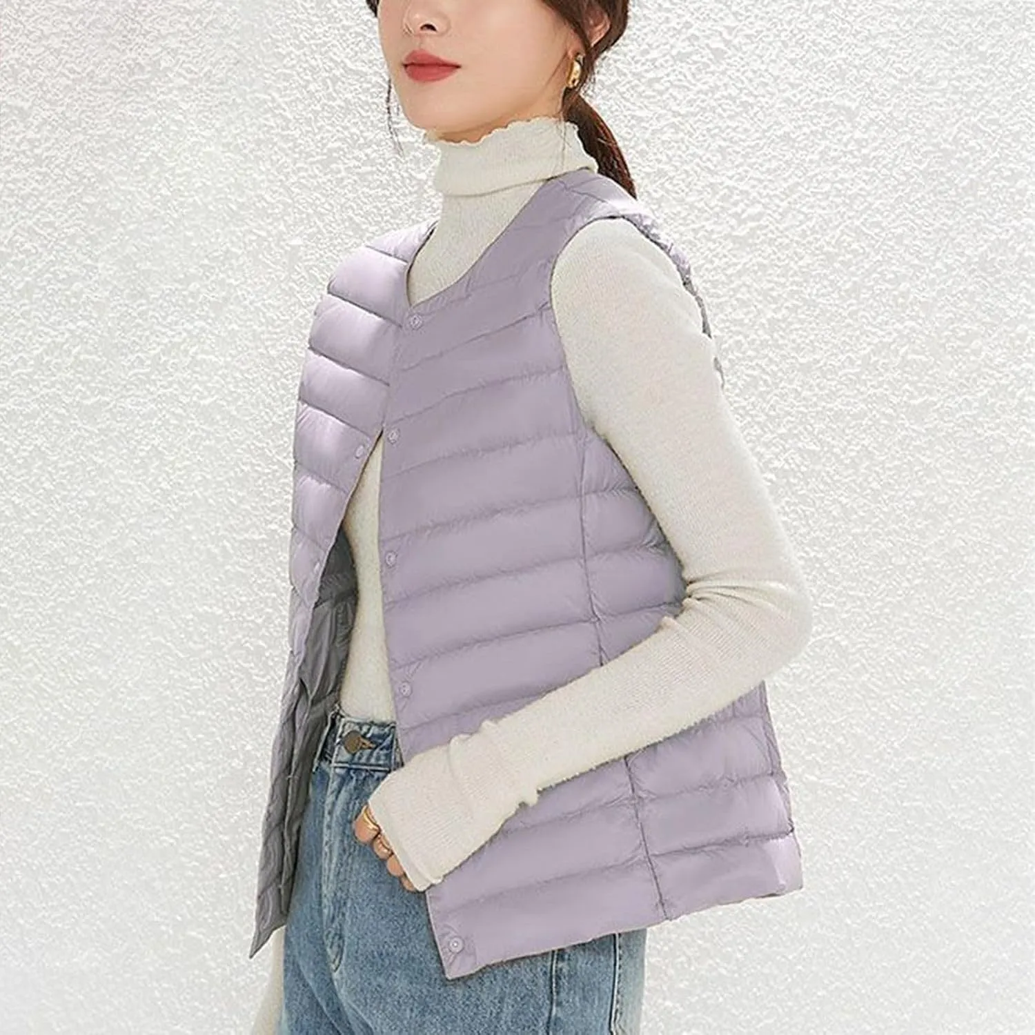 Womens Winter Coat Light Down Zip Up Puffer Jackets Plus Size Long Sleeve Packable Down Parka With Pocket
