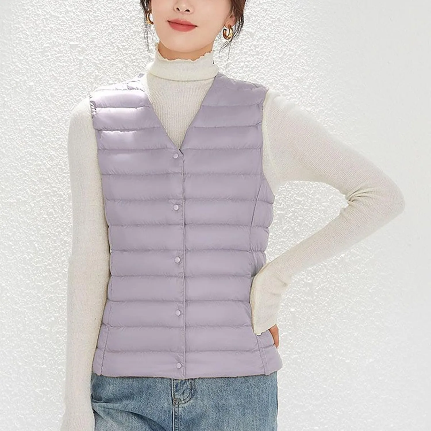 Womens Winter Coat Light Down Zip Up Puffer Jackets Plus Size Long Sleeve Packable Down Parka With Pocket