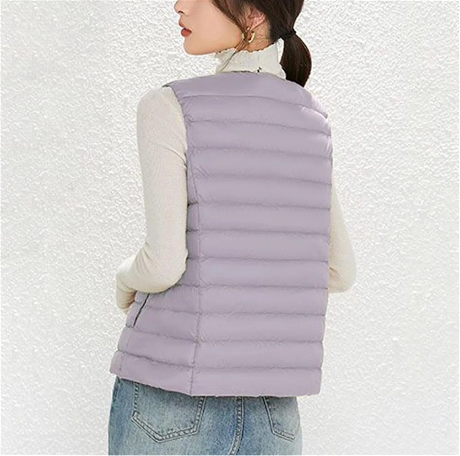 Womens Winter Coat Light Down Zip Up Puffer Jackets Plus Size Long Sleeve Packable Down Parka With Pocket