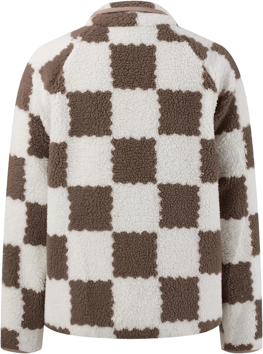 Women's Winter Coats Trendy Fuzzy Fleece Open Front Spring Sherpa Cropped Jacket Warm Plaid Cardigan Casual Outerwear
