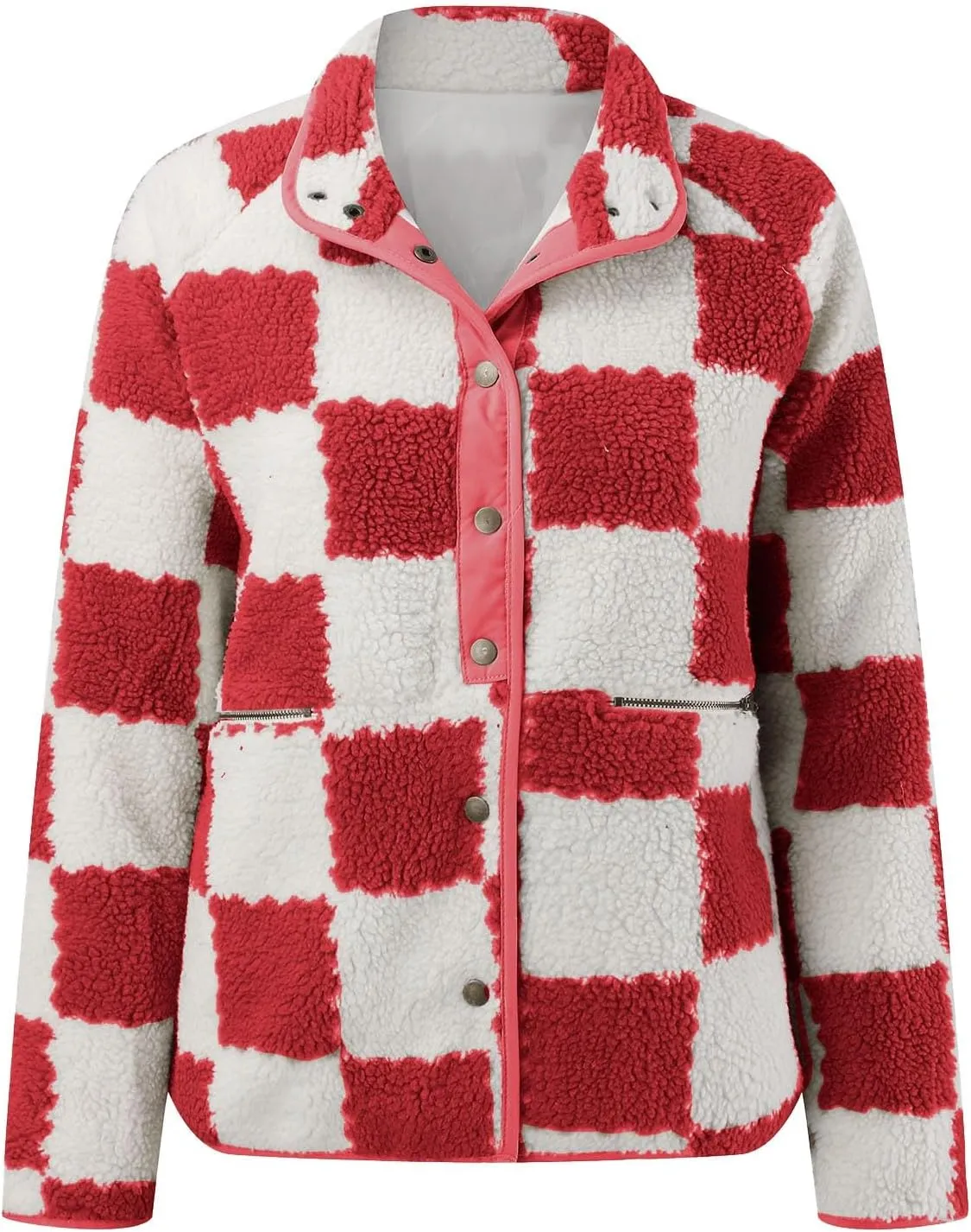 Women's Winter Coats Trendy Fuzzy Fleece Open Front Spring Sherpa Cropped Jacket Warm Plaid Cardigan Casual Outerwear