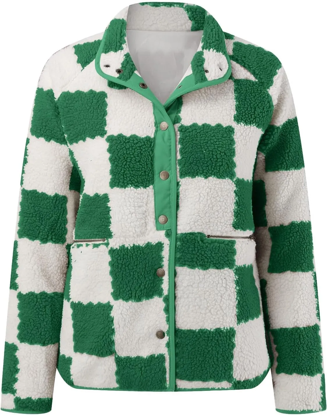 Women's Winter Coats Trendy Fuzzy Fleece Open Front Spring Sherpa Cropped Jacket Warm Plaid Cardigan Casual Outerwear
