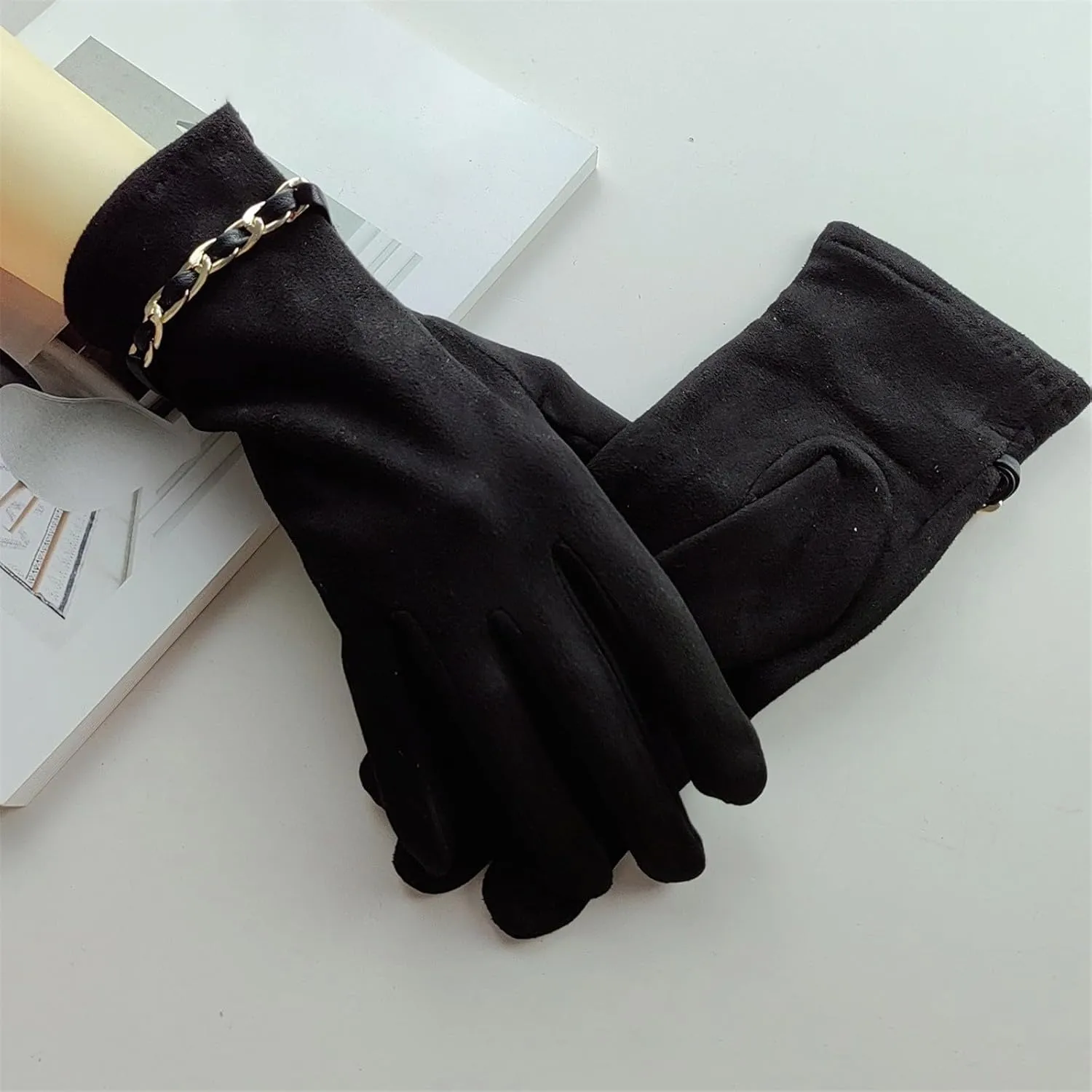 Womens Winter Leather Touchscreen Texting Warm Elastic Driving leather Glove Black Leather Gloves Women