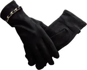 Womens Winter Leather Touchscreen Texting Warm Elastic Driving leather Glove Black Leather Gloves Women