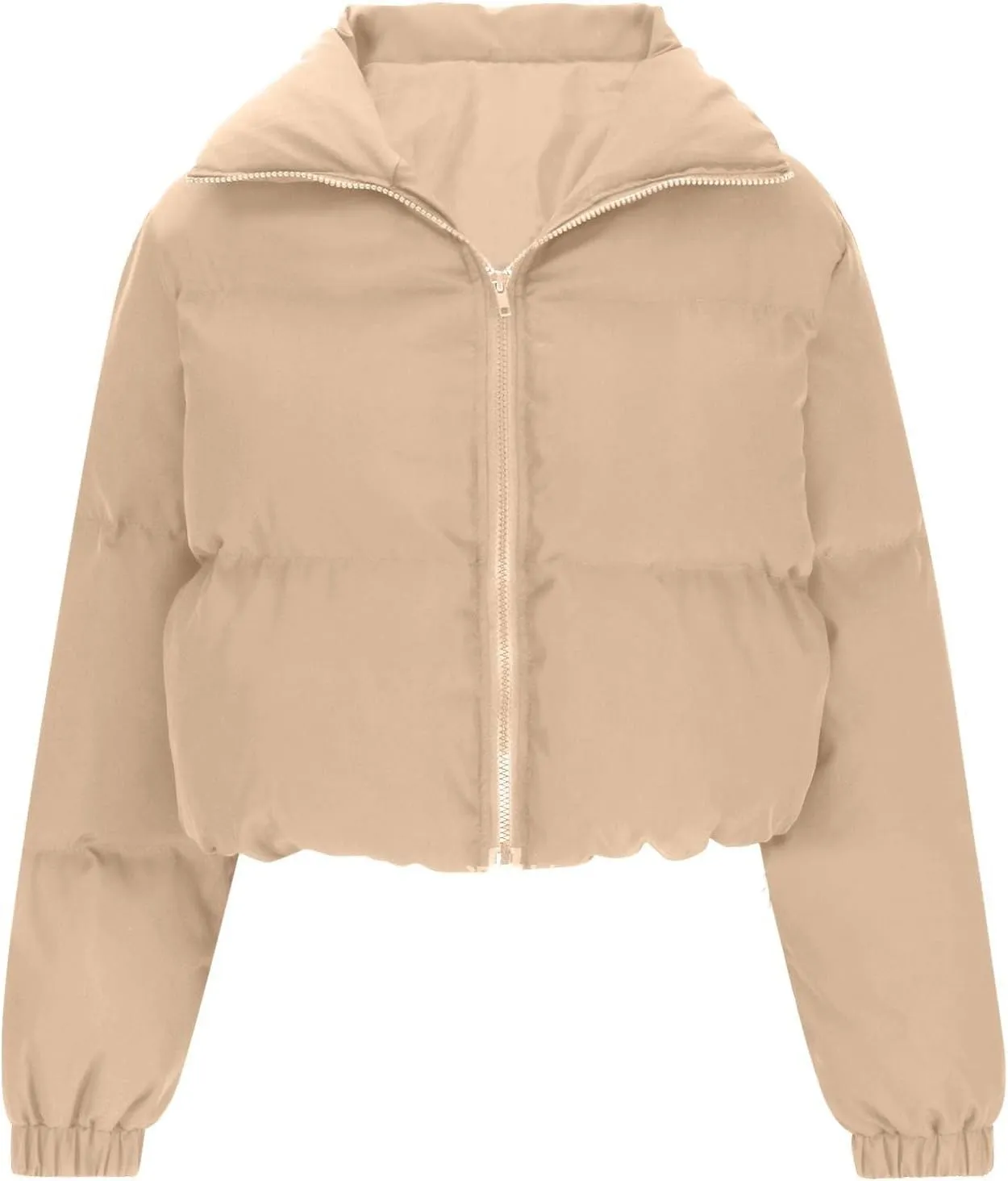 Women's Winter Oversized Cropped Puffer Jacket Long Sleeve Zip Up Short Down Coat Stand Collar Baggy Overcoat