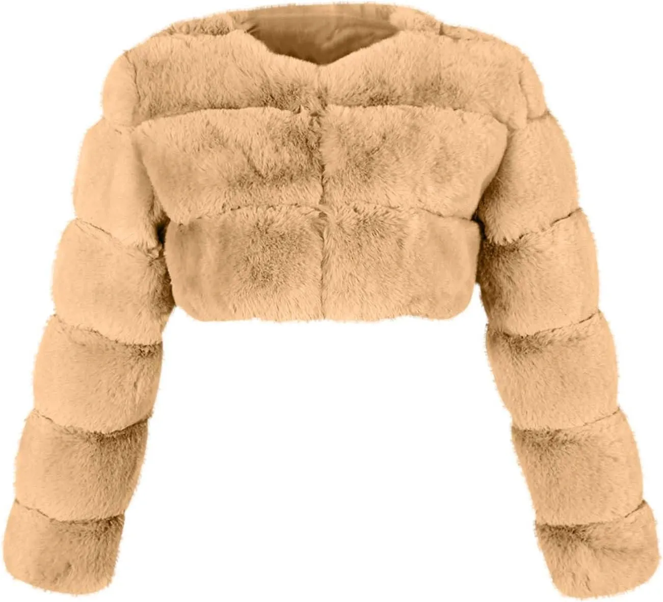 Women's Winter Plus Size Parka Overcoat Solid Long Sleeve Cropped Tops Faux Fur Coat Jacket