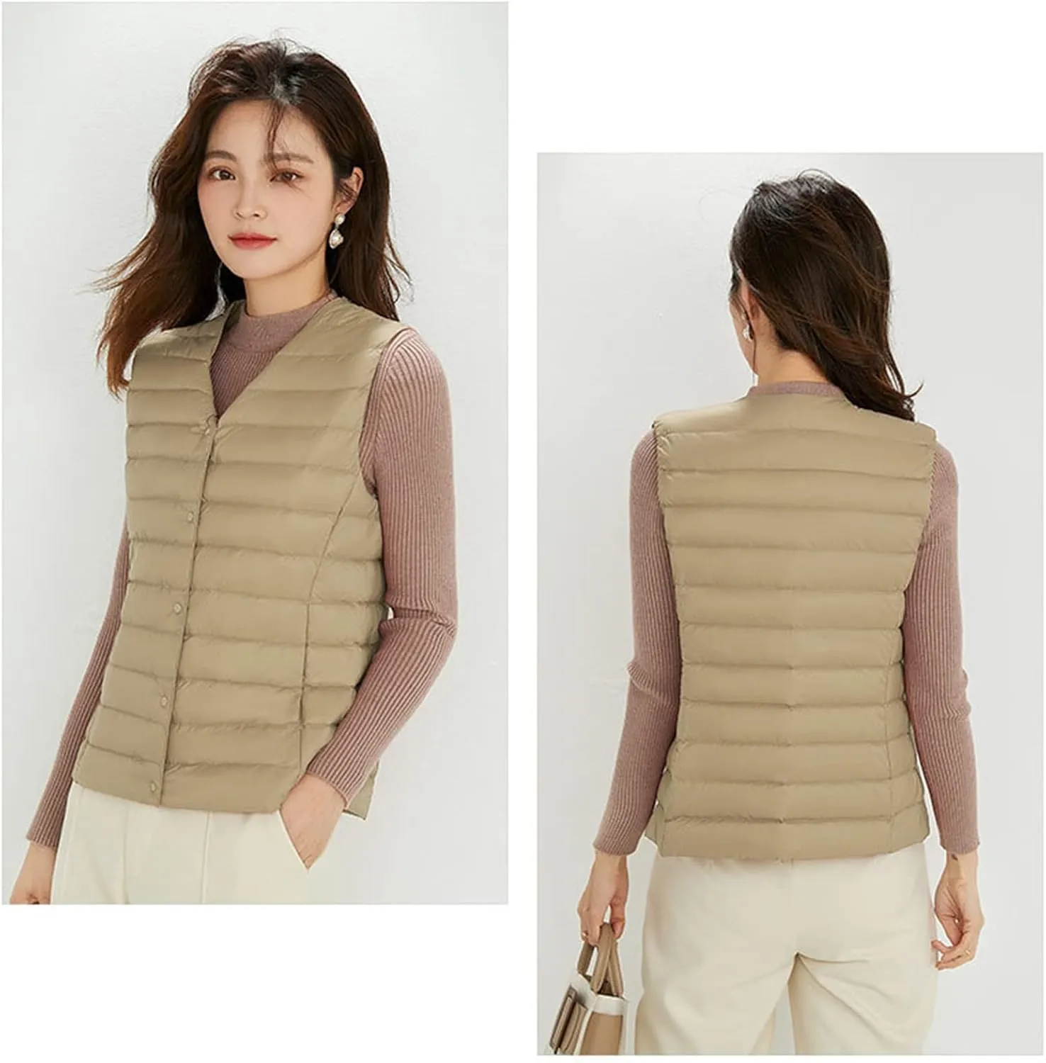 Womens Winter Puffer Vest Lightweight Collarless Outdoor Puffer down Short Packable Vest Alternative Vest Jacket