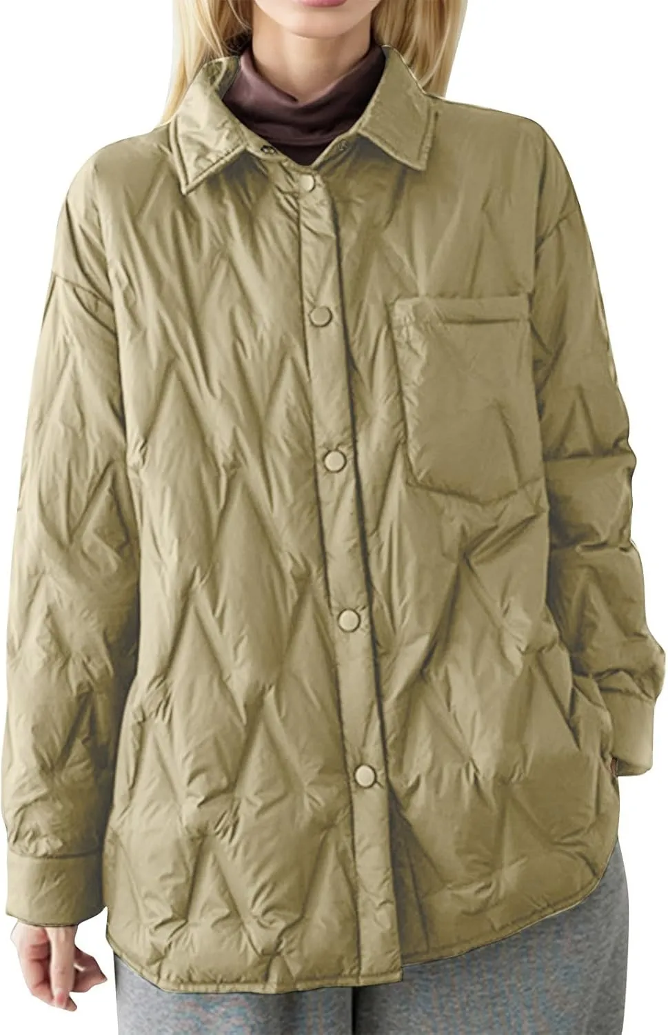 Women's Winter Quilted Jackets Casual Lightweight Puffer Jacket Button Casual Outerwear Down Winter Coat with Pockets