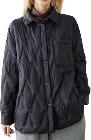 Women's Winter Quilted Jackets Casual Lightweight Puffer Jacket Button Casual Outerwear Down Winter Coat with Pockets