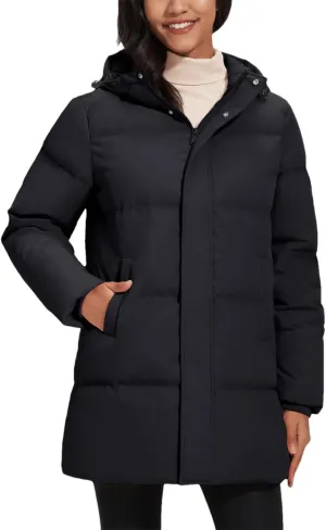 Women's Winter Quilted White Duck Down Jackets Padded Warm Hooded Puffer Coats Travel Work Casual Outerwear