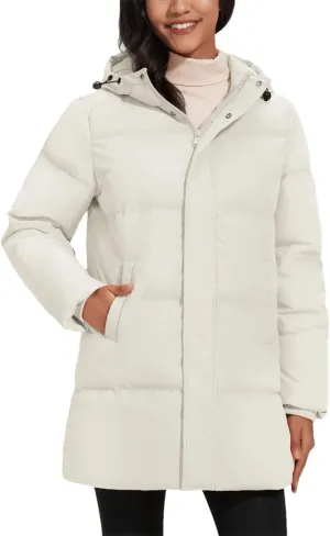 Women's Winter Quilted White Duck Down Jackets Padded Warm Hooded Puffer Coats Travel Work Casual Outerwear