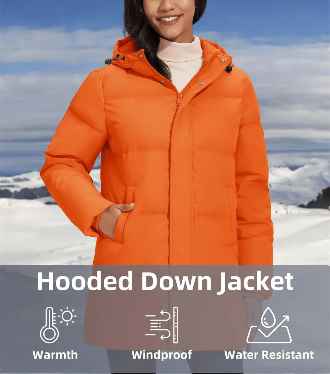 Women's Winter Quilted White Duck Down Jackets Padded Warm Hooded Puffer Coats Travel Work Casual Outerwear