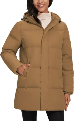 Women's Winter Quilted White Duck Down Jackets Padded Warm Hooded Puffer Coats Travel Work Casual Outerwear