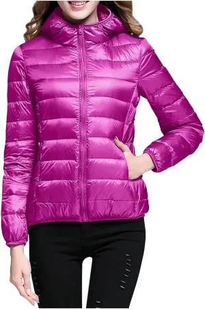 Womens Winter Windproof Lightweight Long Puffer Coat Long Sleeve Hooded Zip Up Down Coat with Pocket Insulate Slim Coat