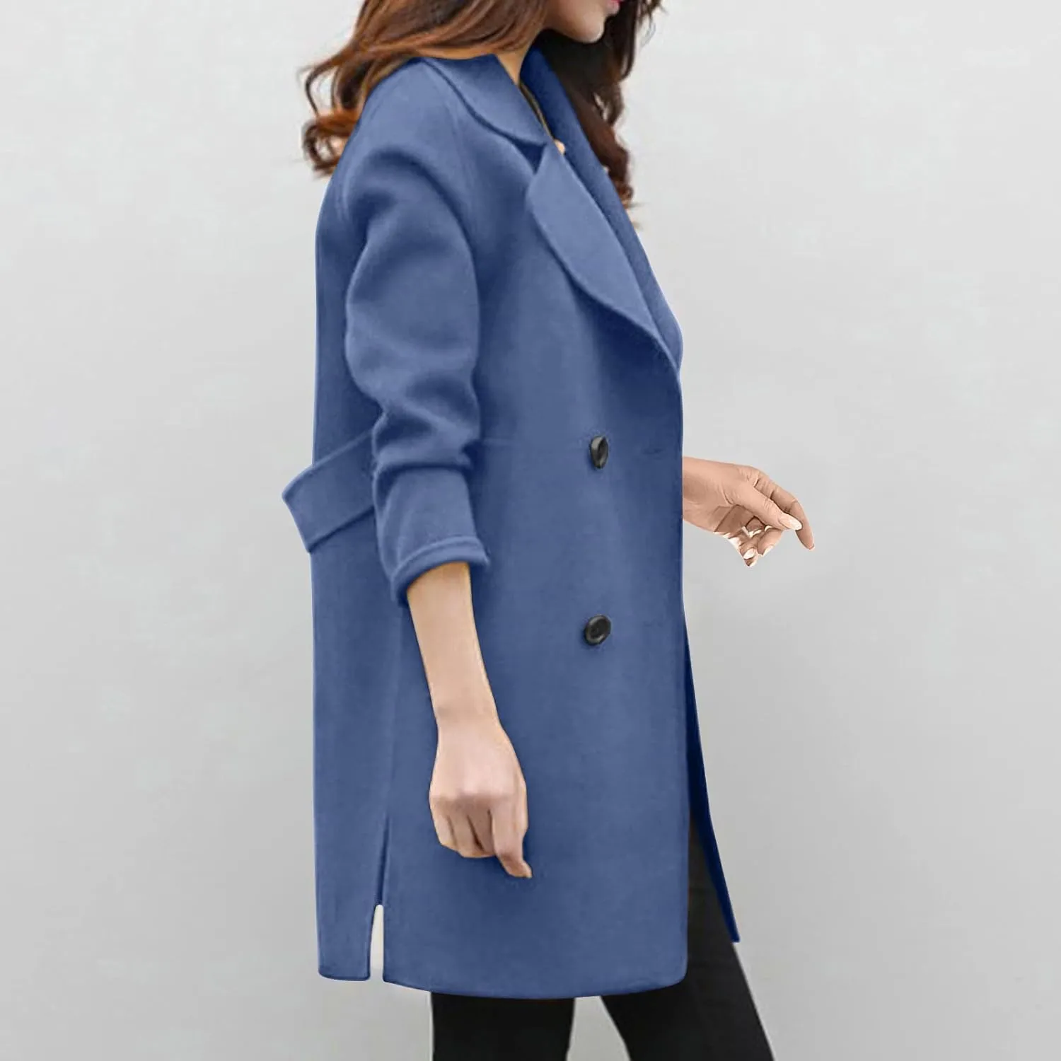 Women's Wool Blend Trench Coats Elegant Notched Collar Double Breasted Pea Coats Mid-Long Oversized Winter Jacket