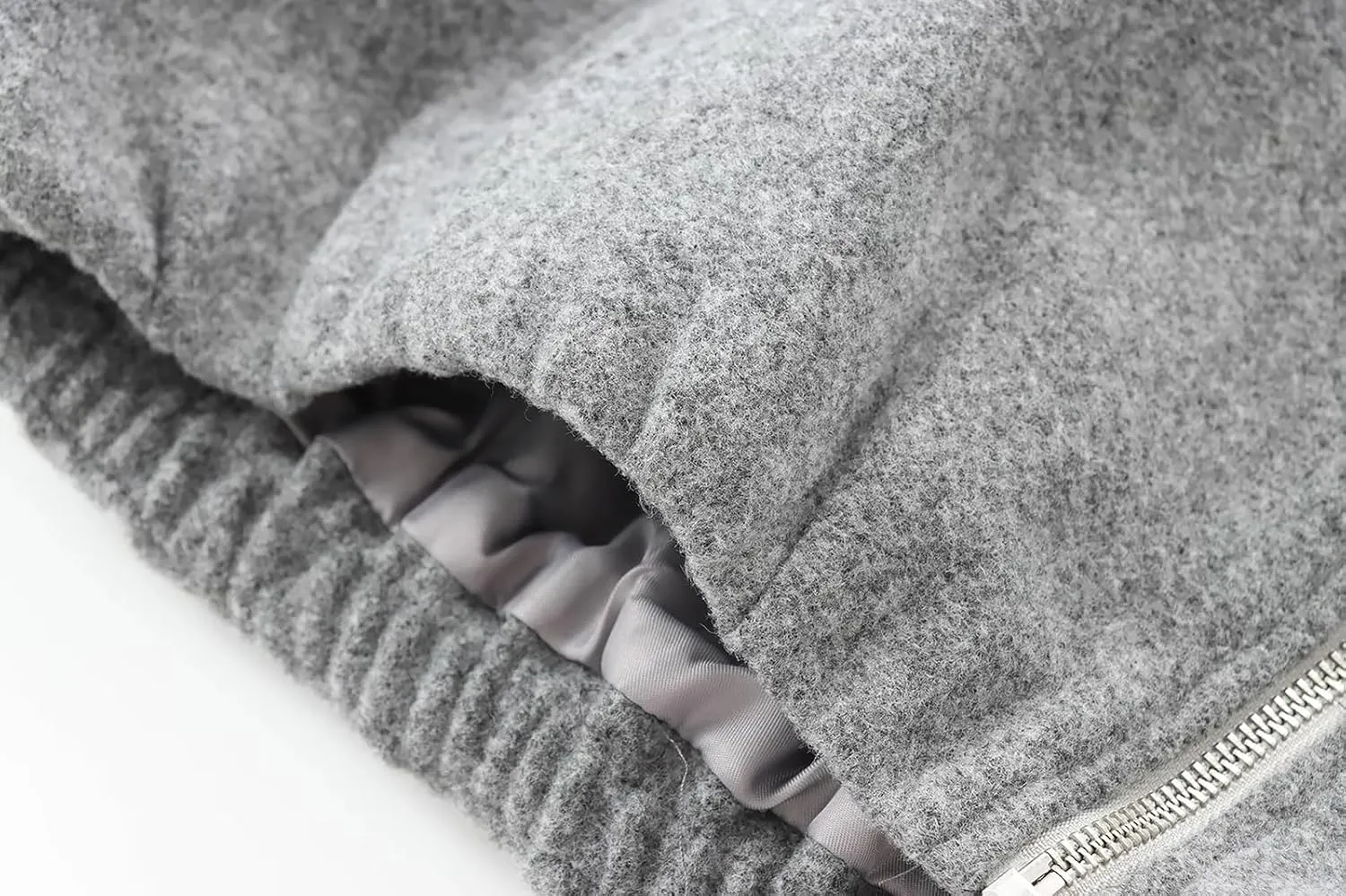 Women's Wool Bomber Cropped Coat Collarless Zipper Wool Blend Short Jacket Lightweight Short Wool Pea Coat