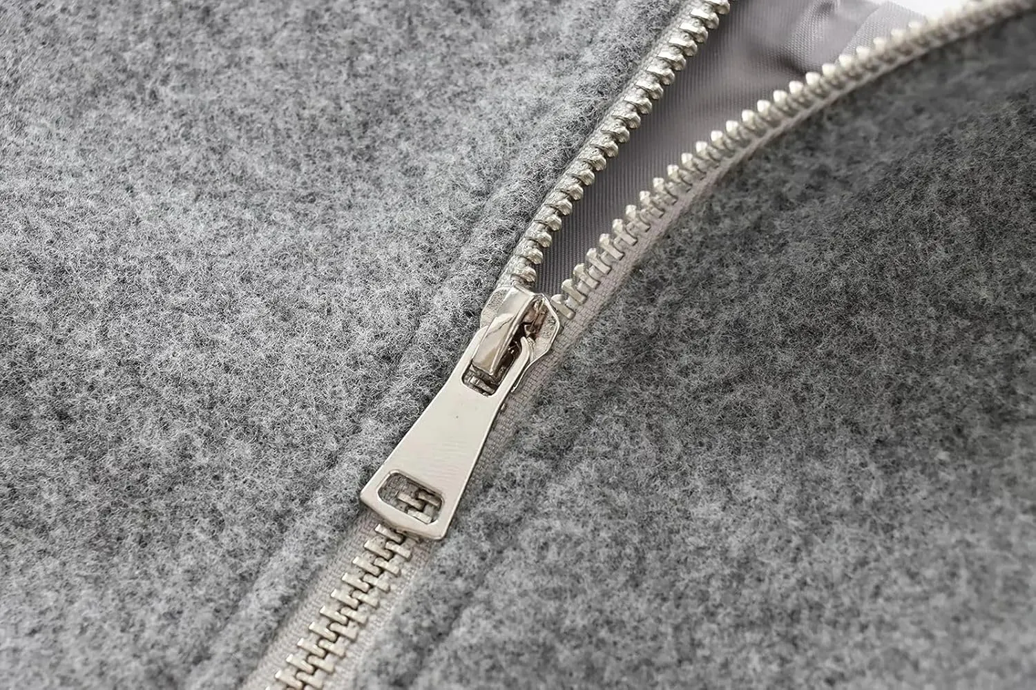 Women's Wool Bomber Cropped Coat Collarless Zipper Wool Blend Short Jacket Lightweight Short Wool Pea Coat