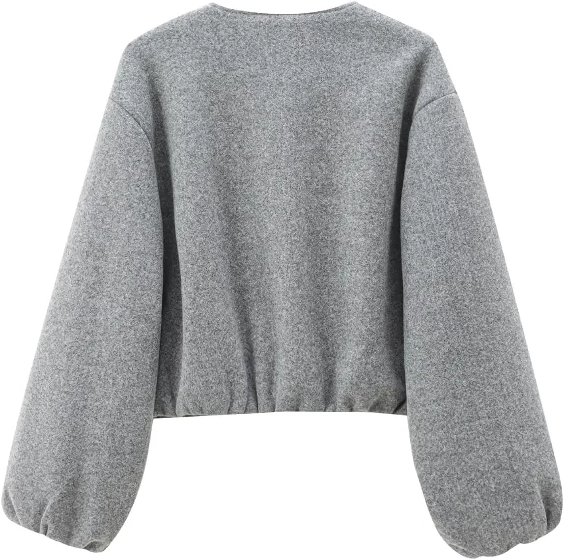 Women's Wool Bomber Cropped Coat Collarless Zipper Wool Blend Short Jacket Lightweight Short Wool Pea Coat