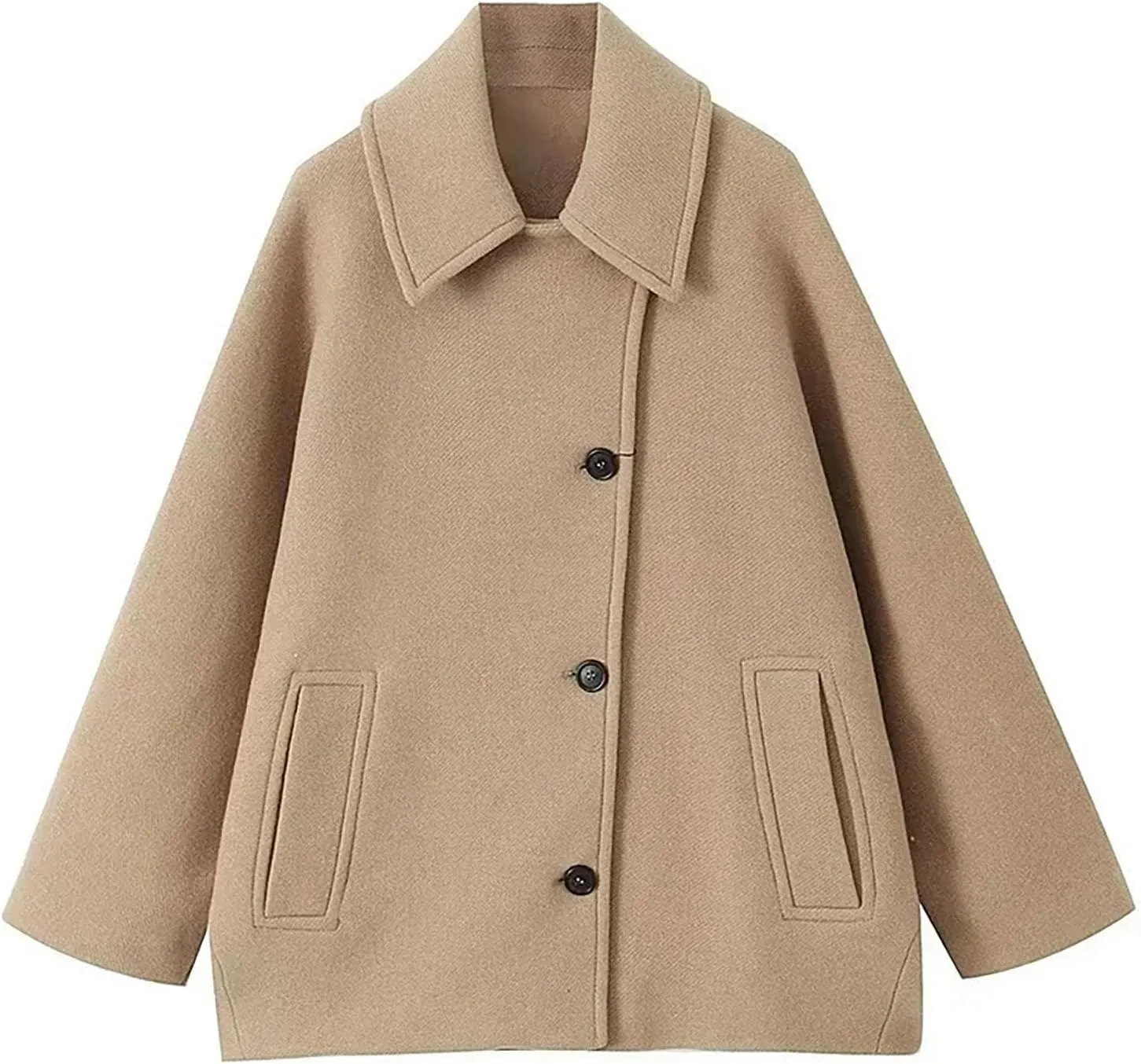 Women's Wool Oversized Jacket Trendy Wool Blend Short Pea Coat Winter Fall Lapel Loose Wool Overcoat