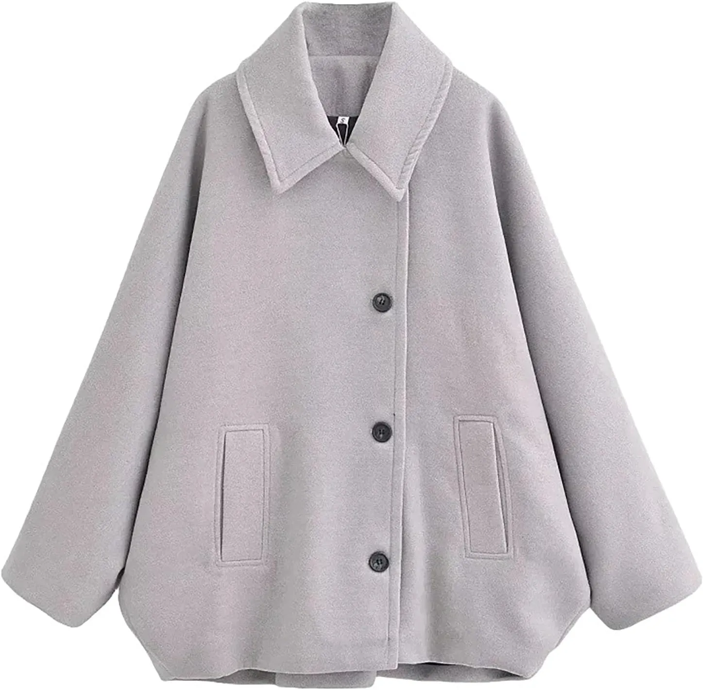 Women's Wool Oversized Jacket Trendy Wool Blend Short Pea Coat Winter Fall Lapel Loose Wool Overcoat