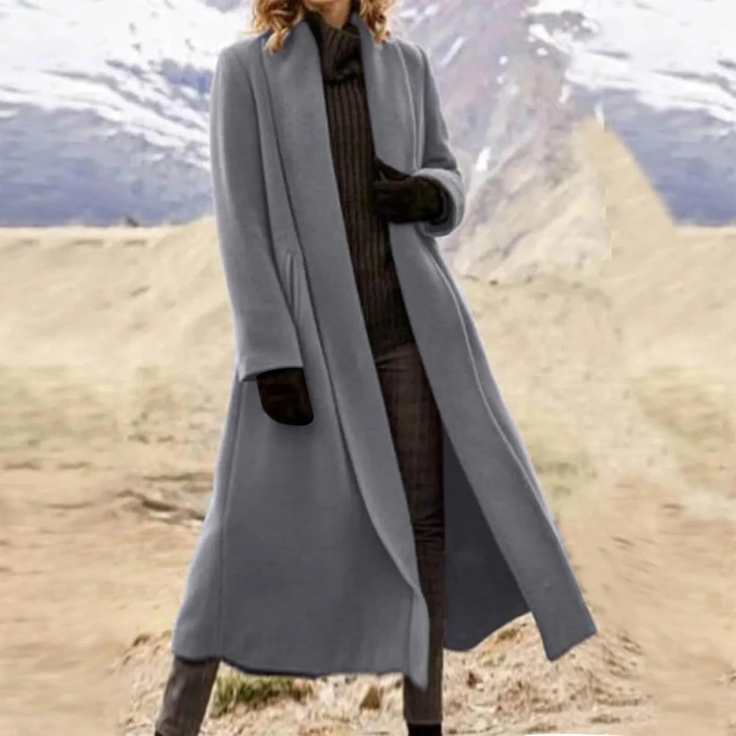 Women's Wool Pea Coat Elegant Open Front Cardigan Sweaters 2024 Fall Winter Trendy Plus Size Long Overcoat w/Pockets