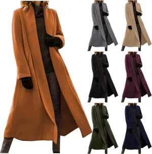 Women's Wool Pea Coat Elegant Open Front Cardigan Sweaters 2024 Fall Winter Trendy Plus Size Long Overcoat w/Pockets