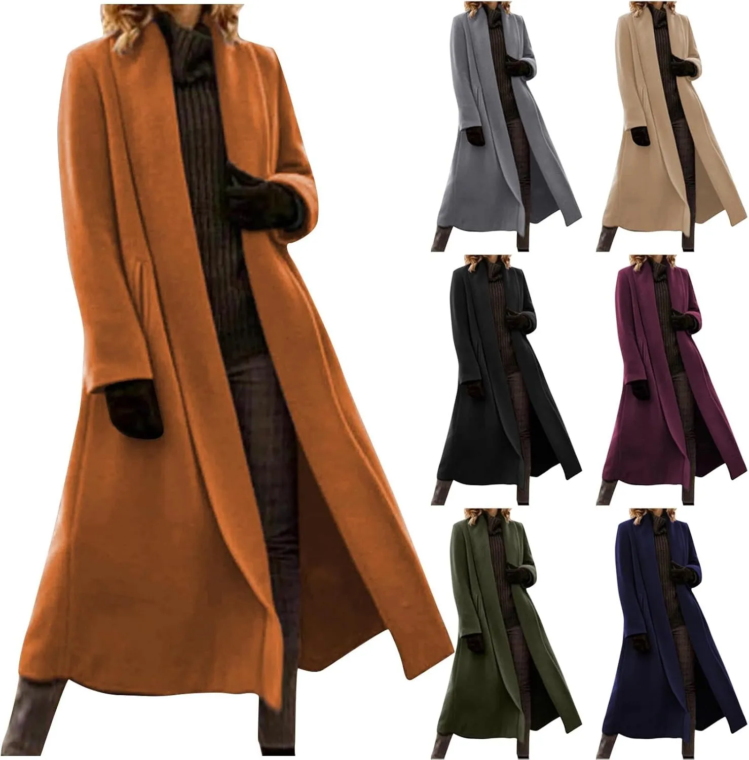 Women's Wool Pea Coat Elegant Open Front Cardigan Sweaters 2024 Fall Winter Trendy Plus Size Long Overcoat w/Pockets