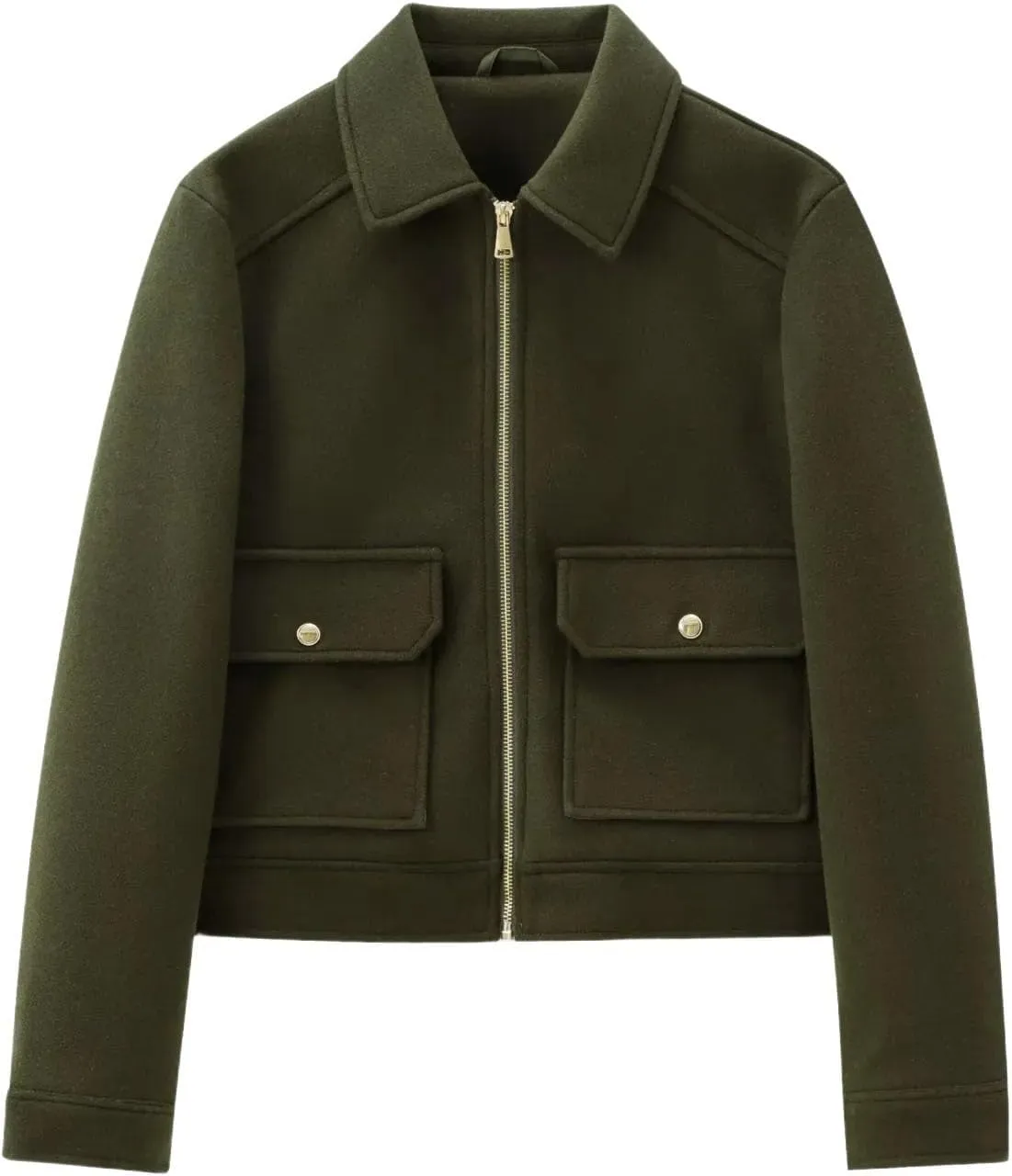 Women's Wool Zip Jacket Fall Winter Wool Short Coat Oversized Long Sleeve Wool Blend Outwear