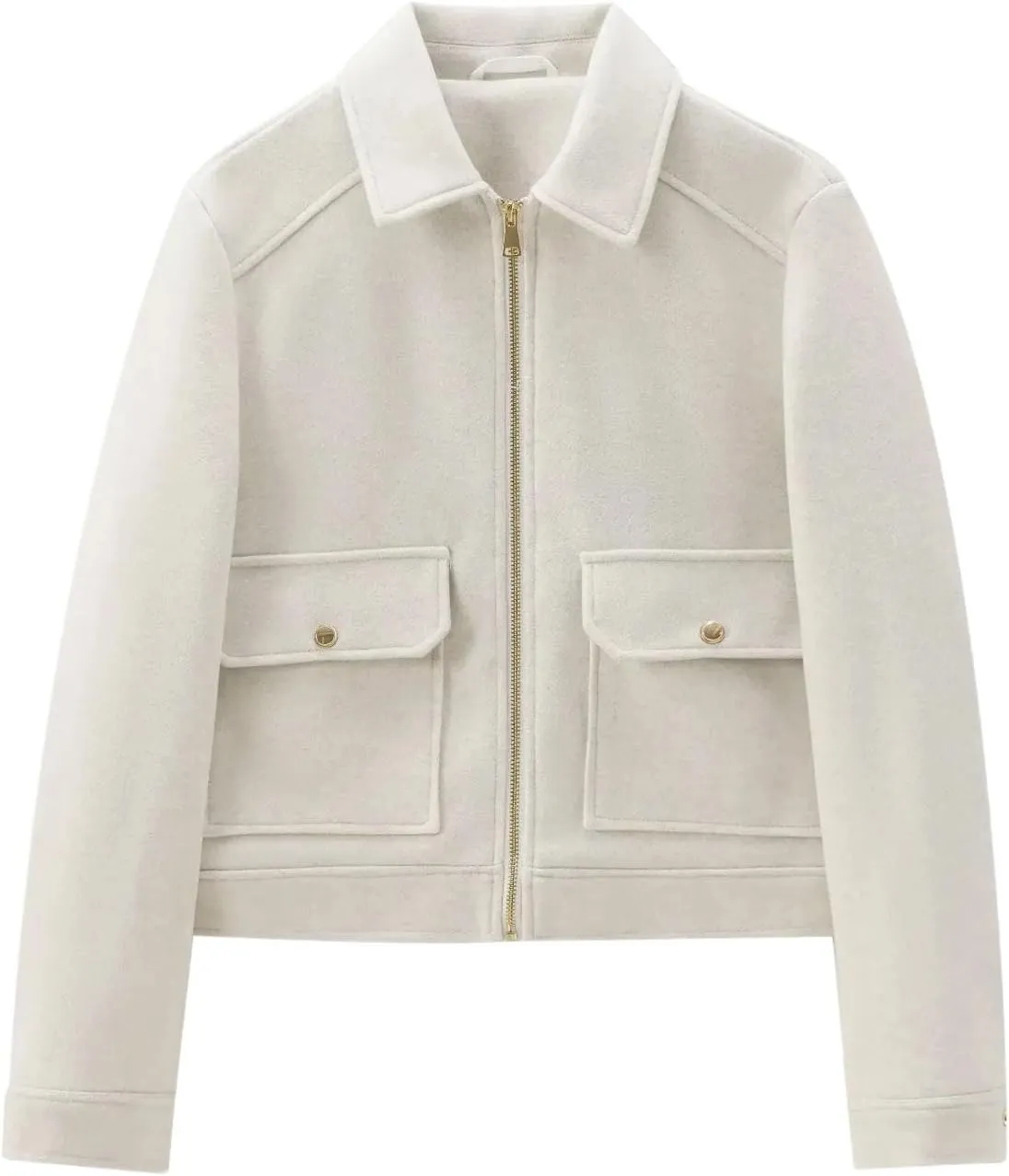 Women's Wool Zip Jacket Fall Winter Wool Short Coat Oversized Long Sleeve Wool Blend Outwear