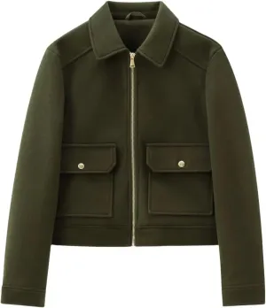 Women's Wool Zip Jacket Fall Winter Wool Short Coat Oversized Long Sleeve Wool Blend Outwear