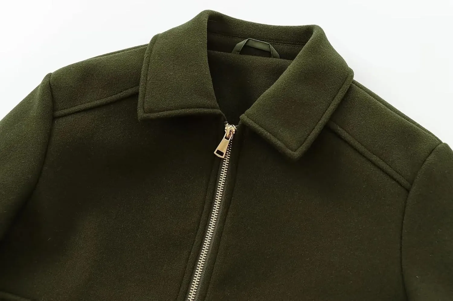 Women's Wool Zip Jacket Fall Winter Wool Short Coat Oversized Long Sleeve Wool Blend Outwear