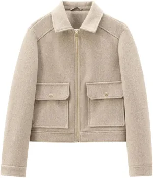 Women's Wool Zip Jacket Fall Winter Wool Short Coat Oversized Long Sleeve Wool Blend Outwear