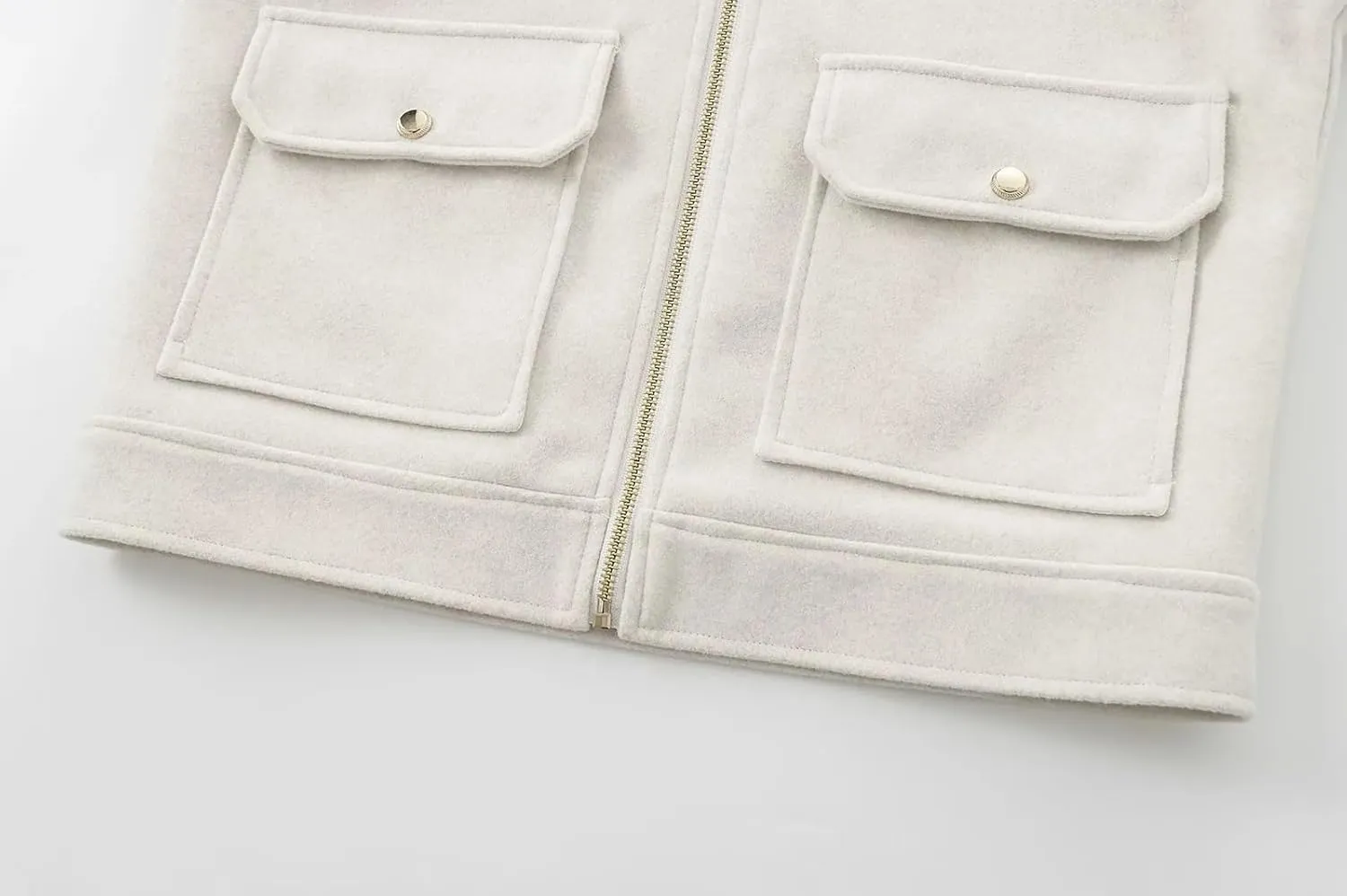 Women's Wool Zip Jacket Fall Winter Wool Short Coat Oversized Long Sleeve Wool Blend Outwear